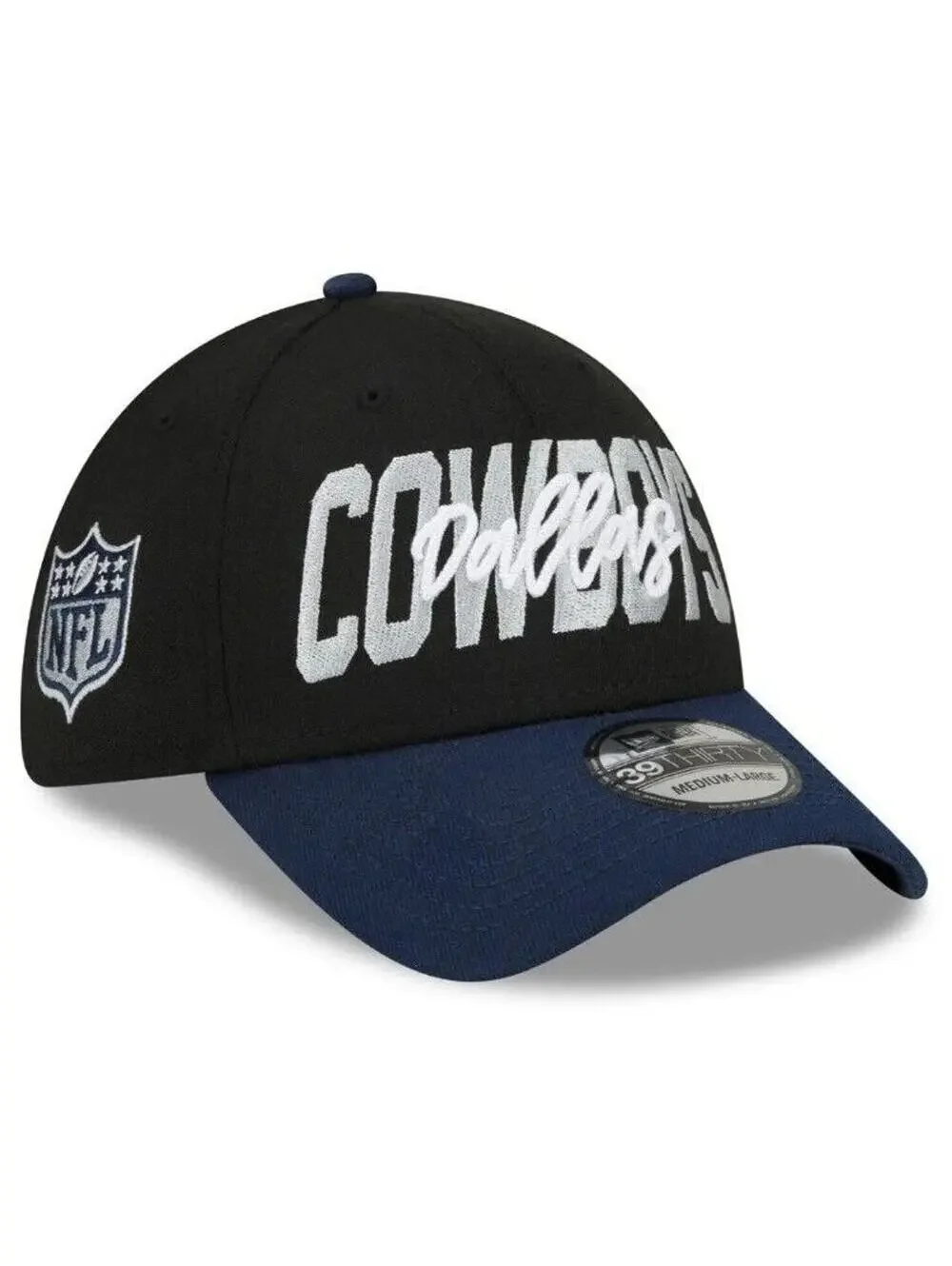Dallas Cowboys Cap New Era Black/Navy 2022 NFL Draft 39THIRTY Large/XL Flex Hat